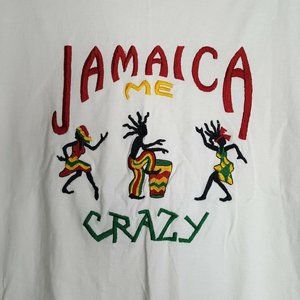 Jamaica Me Crazy White Embroidered TShirt Size XXXL RUNS SMALL See Measurements